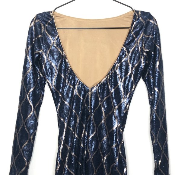 Dress The Population Lola Long Sleeve Mini Bodycon Dress, Blue Gold, Women XS - Picture 6 of 10